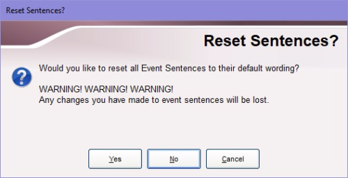 Screenshot of Reseting scentence popup with warning