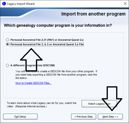 import a PAF file into legacy