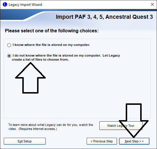import a PAF file into legacy