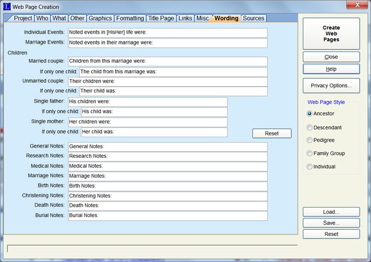 Publish Genealogy Web Pages in legacy 