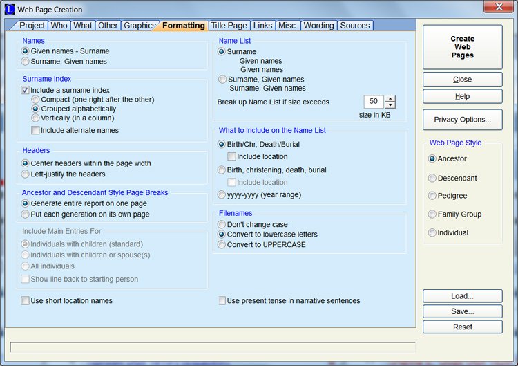 publish genealogy web pages 